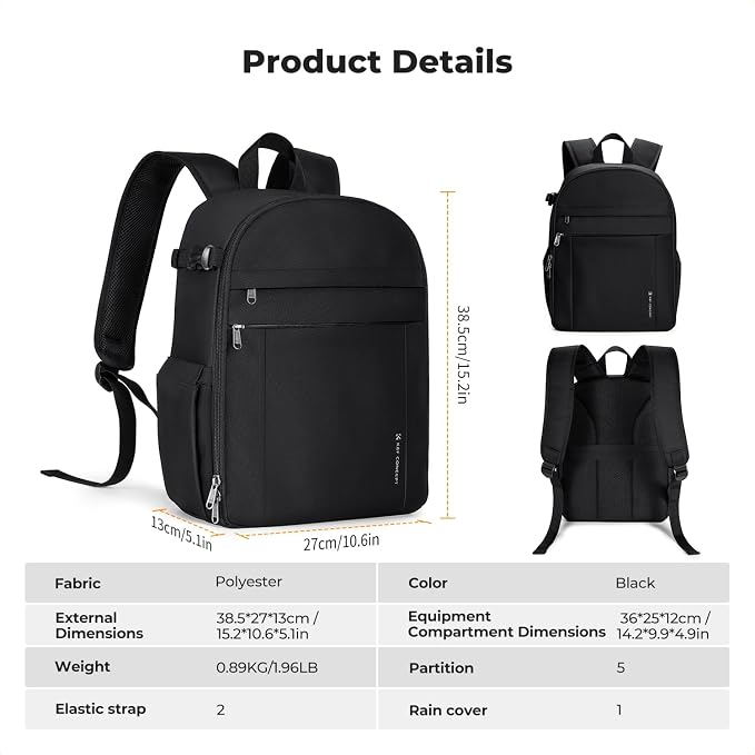 K&F CONCEPT Lightweight Camera Backpack Bag, Professional Photography Bag - Image 8
