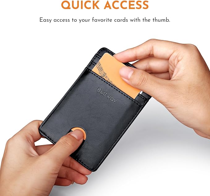 Buffway Mens Slim Wallet, Minimalist Thin Front Pocket Leather Credit Card - Image 3