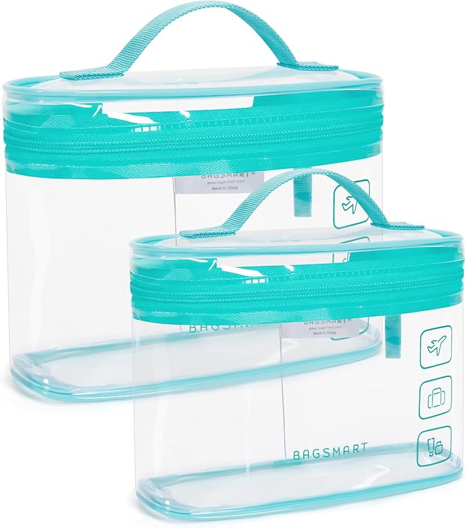 BAGSMART TSA Approved Toiletry Bag, 2 Pack Clear Makeup Cosmetic Bag Organizer by BAGSMART
