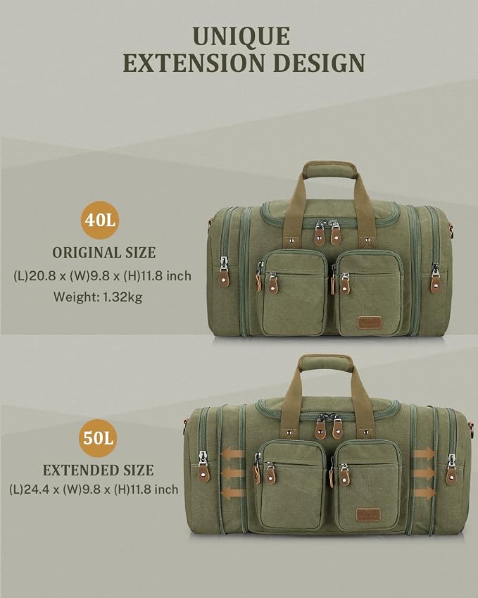 Gonex Canvas Duffle Bag for Travel, Expandable Water Resistant 50L Carry on - Image 6