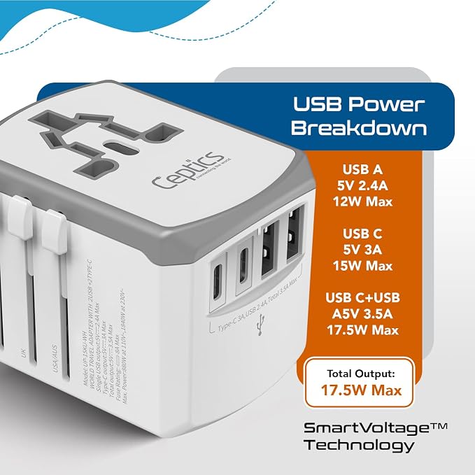 Ceptics Universal Travel Adapter 17.5W, 5 in 1 Universal Laptop Charger - Image 6
