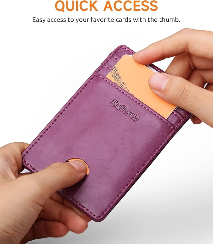 Buffway Mens Slim Wallet, Minimalist Thin Front Pocket Leather Credit Card - Image 3