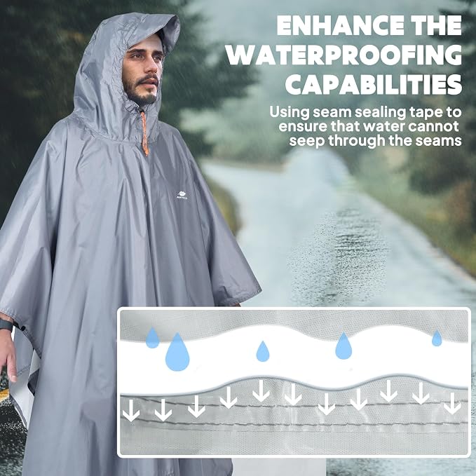 ANYOO Hooded Rain Poncho for Adults Waterproof Lightweight Rain Coat for Men - Image 5