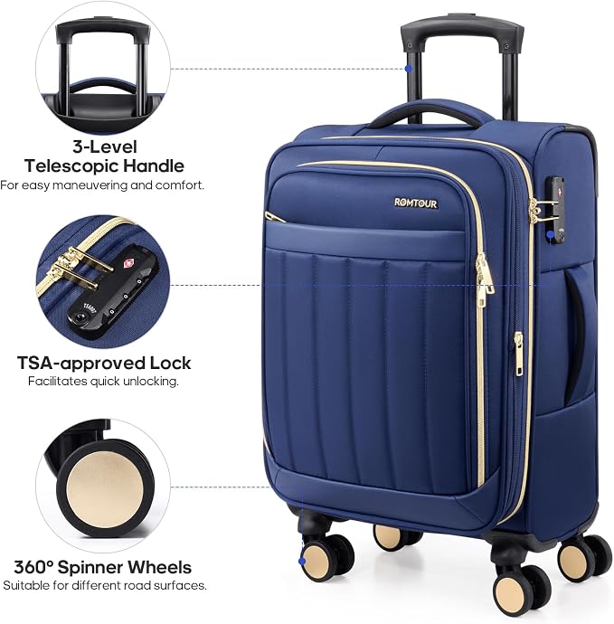 Softside Carry On Luggage 20 Inch Expandable Carry On Luggage 22x14x9 Airline - Image 3