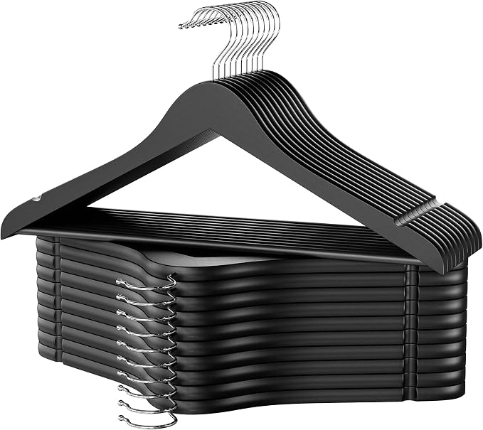 StorageWorks Black Wooden Hangers, 20 Pack Wood Hanger by StorageWorks