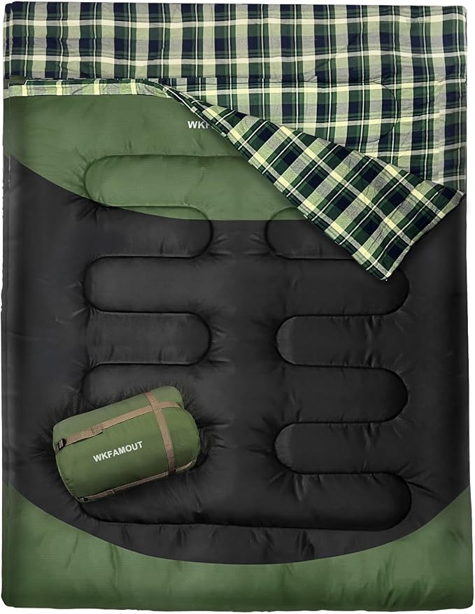 Double Sleeping Bag for Adults Machine Washable 2 Person Camping Sleeping Bag by WKFAMOUTCAMP