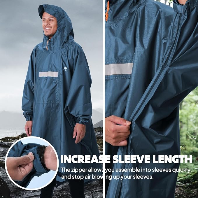 ANYOO Hooded Rain Poncho for Adults Waterproof Lightweight Rain Coat for Men - Image 4