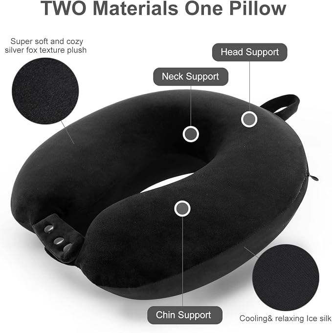 Travel Pillow, Best Memory Foam Neck Pillow Head Support Soft Pillow - Image 2