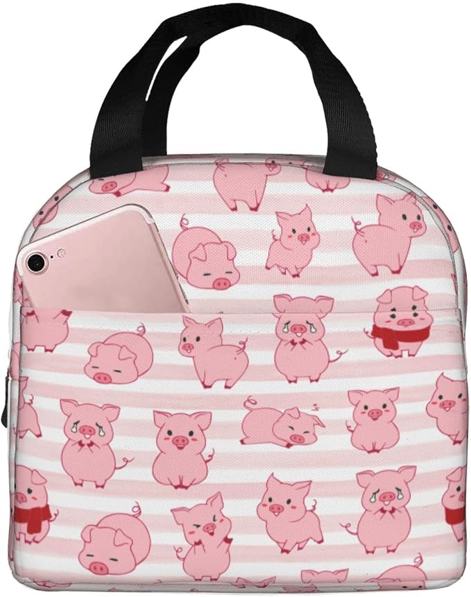 Pink Pig Lunch Box Animal Lunch Bag Insulated Reusable Lunch Tote Bag Cooler by DMPROD