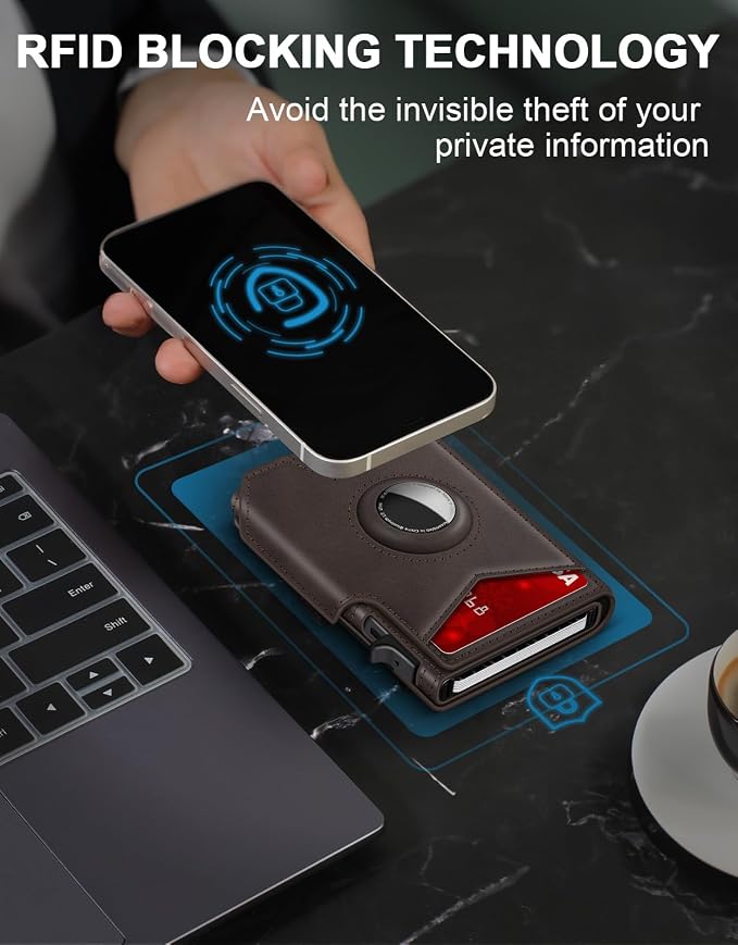 Airtag Wallet for Men, Minimalist Slim Mens Wallet Smart Pop Up Credit Card - Image 5