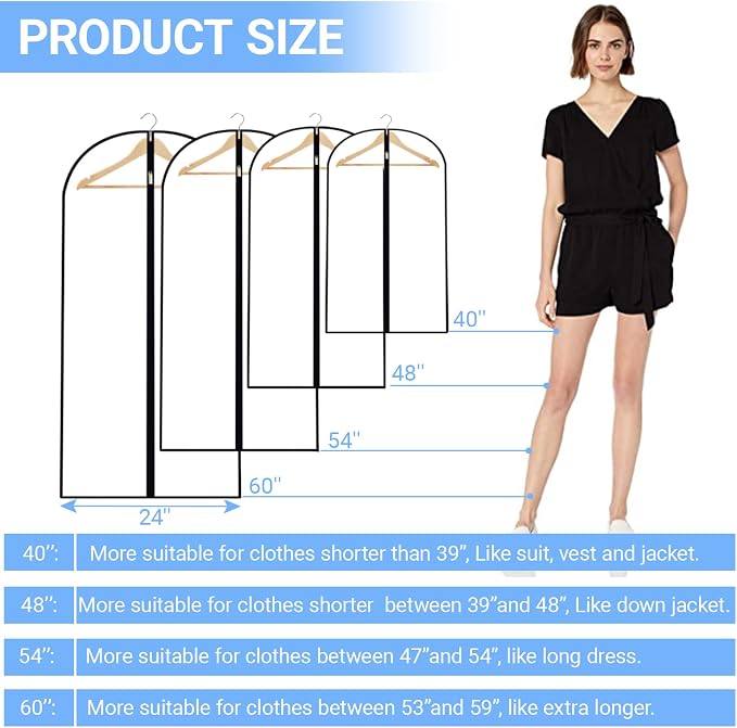 Garment Bags for Hanging Clothes 24'' x 40'' Coat Covers for Closet Foldable - Image 5