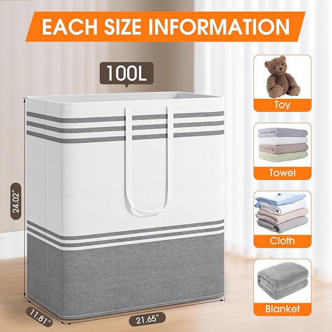 2 Pack Large Home Laundry Basket, Laundry Hamper, Freestanding Waterproof Dirty - Image 2
