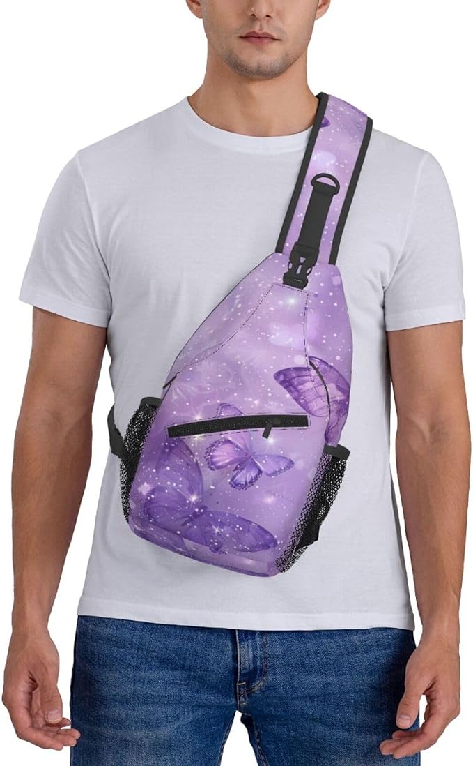 SUPLUCHOM Sling Bag Butterfly Purple Pastel Hiking Daypack Crossbody Shoulder - Image 7