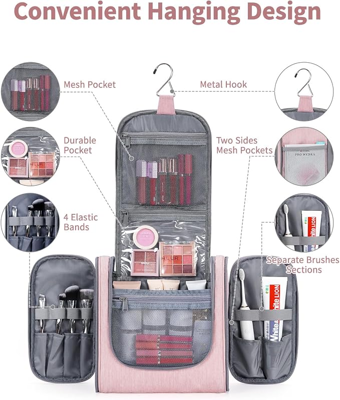 Narwey Hanging Toiletry Bag for Women Travel Makeup Bag Organizer Toiletries - Image 2