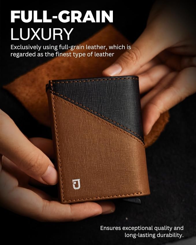 Jenoss Smart Wallet For Men: Full Grain Leather, Handcrafted, Slide Metal Pop - Image 2