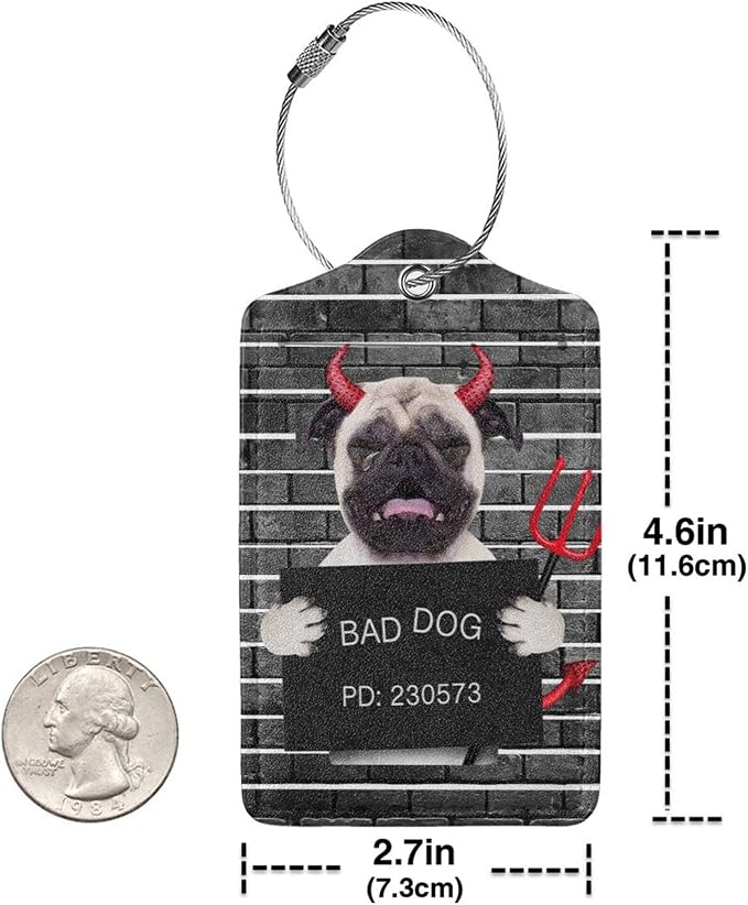 2 Pack Luggage Tags for Suitcase, Devil Pug Dog PU Leather Travel Luggage Tag - Image 4