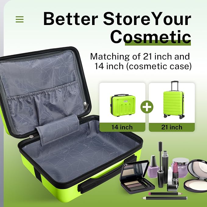 AnyZip 21" Carry On Luggage and 14" Mini Cosmetic Cases Luggage Set Hardside PC - Image 6