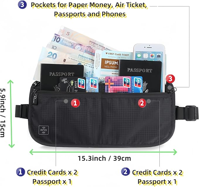 Travel Passport Holder 【1 PACK】2 in 1 Slim RFID Blocking Travel Money Belt - Image 3