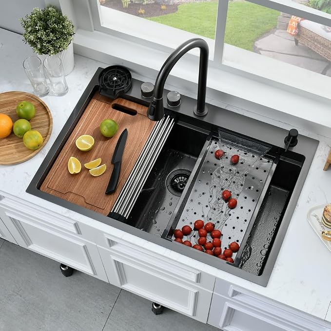 33 Inch Black Waterfall Drop In Kitchen Sink - Image 2