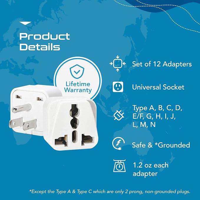 Ceptics Travel Adapter with Types A-M Plugs, Travel Plug Adapter Set Compatible - Image 3