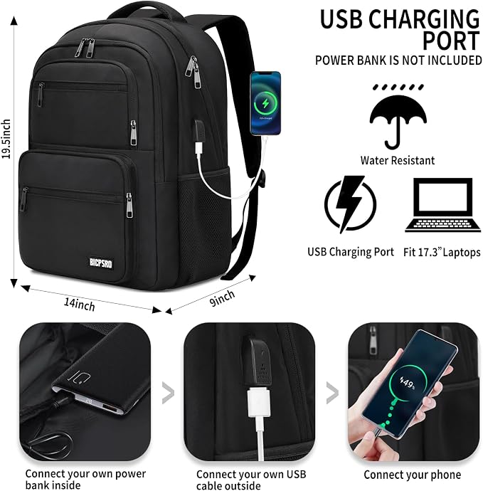 Black Backpack for School, School Backpack for Boys Girls Teens, College Book - Image 4