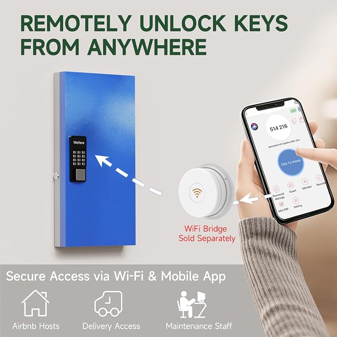 WeHere 48 Key Lock Box Wall Mount, APP Bluetooth/OTP/Wi-Fi Remote/Fixed - Image 5