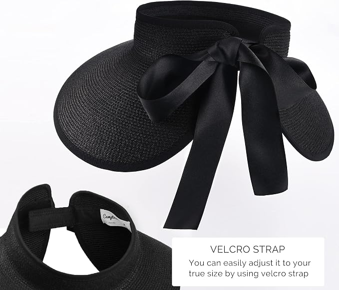 Camptrace Sun Visors for Women Wide Brim Beach Hat Foldable Straw Visor Hat - Image 3