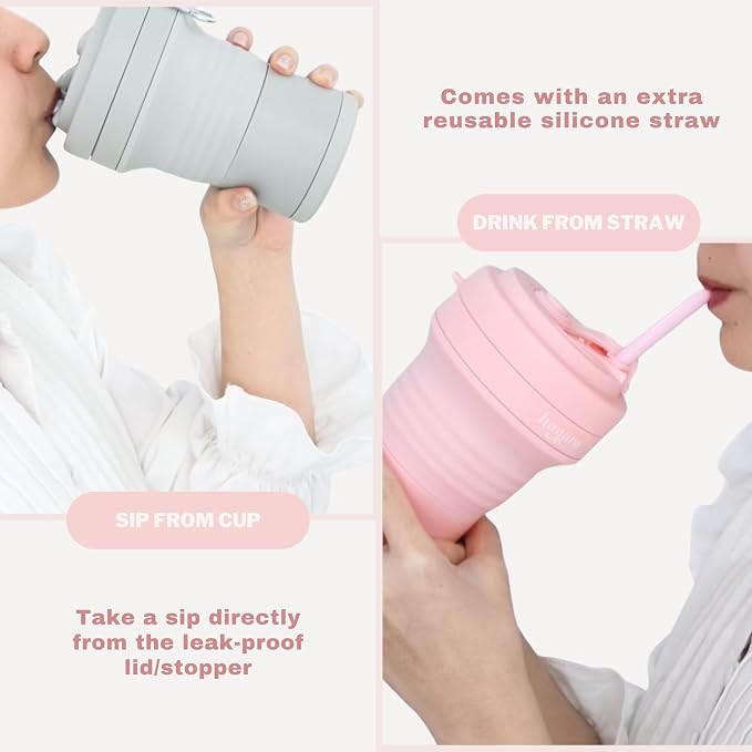 Collapsible Cup with Reusable Straw – 18 Oz, Portable Travel Mug, Leak-Proof - Image 3