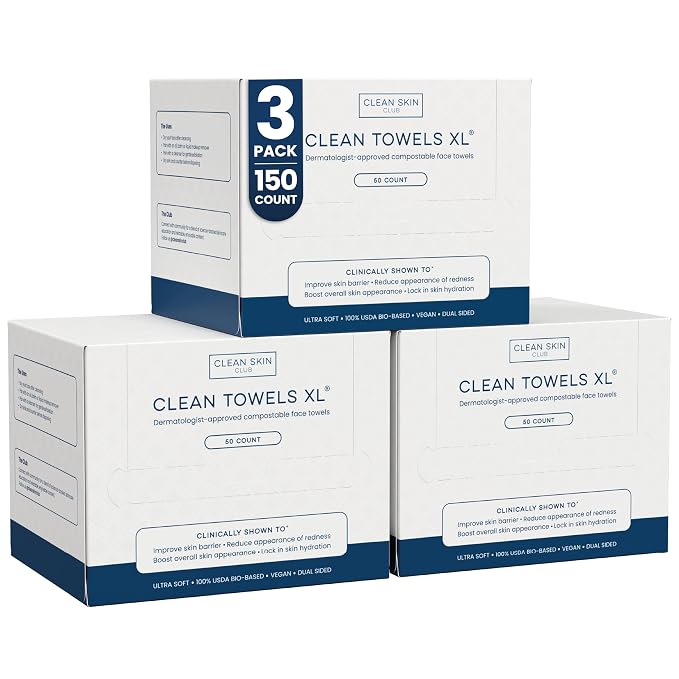 Clean Skin Club Clean Towels XL®, 100% USDA Biobased Face Towel, Disposable by CLEANSKINCLUB