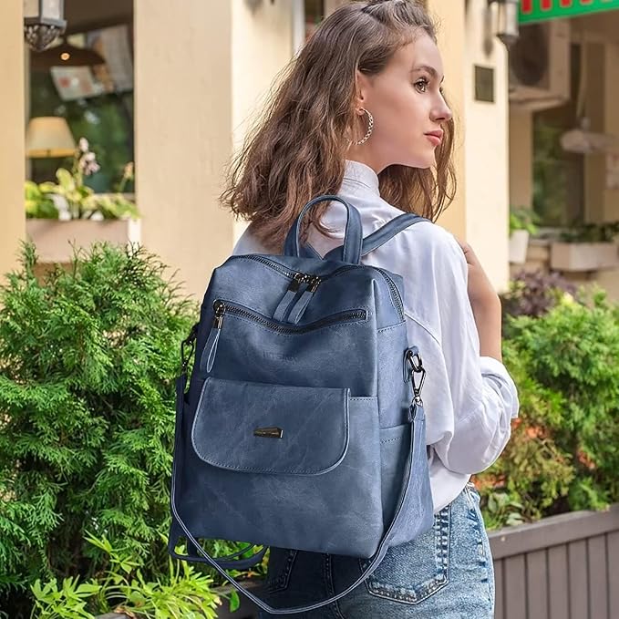 PU Leather Backpack Purse for Women Fashion Multipurpose Design Handbag Ladies - Image 5