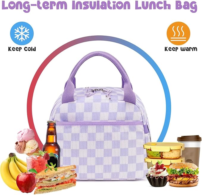 Bluboon Lunch Bag for Women Men Cute Corduroy Lunch Tote Bags Reusable - Image 6