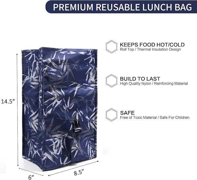 SUNNY BIRD Insulated Lunch Bag Rolltop Lunch Box Tote Bag - Image 5