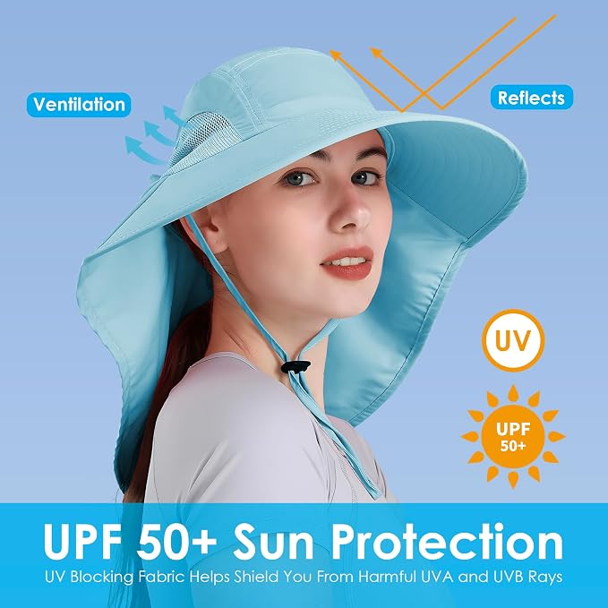 Womens Sun Hat UV Protection, Foldable Waterproof Wide Brim Bucket Hats - Image 3