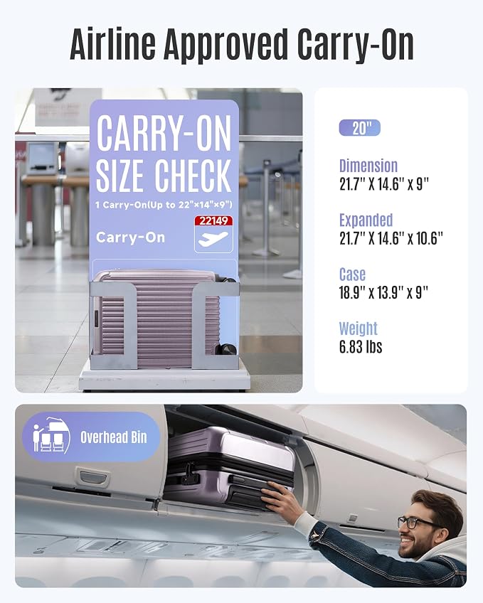 LIGHT FLIGHT Carry On Luggage 22x14x9 Airline Approved, Durable Hard Shell - Image 5