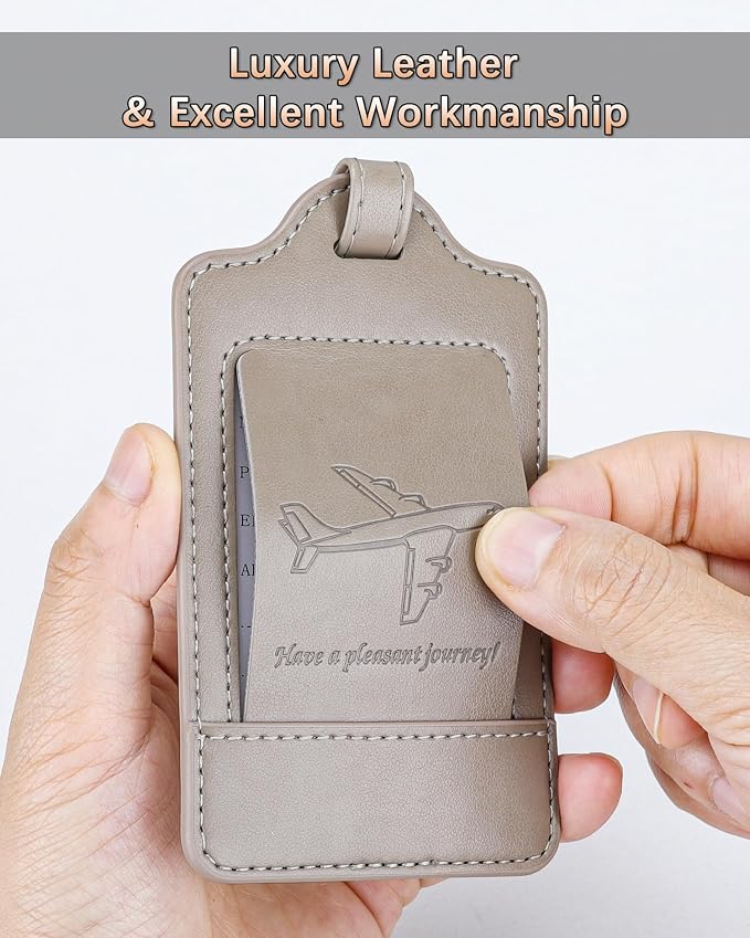 Teskyer Luggage Tags, 3 Pack Premium PU Leather Luggage Tags Privacy Protection - Image 4