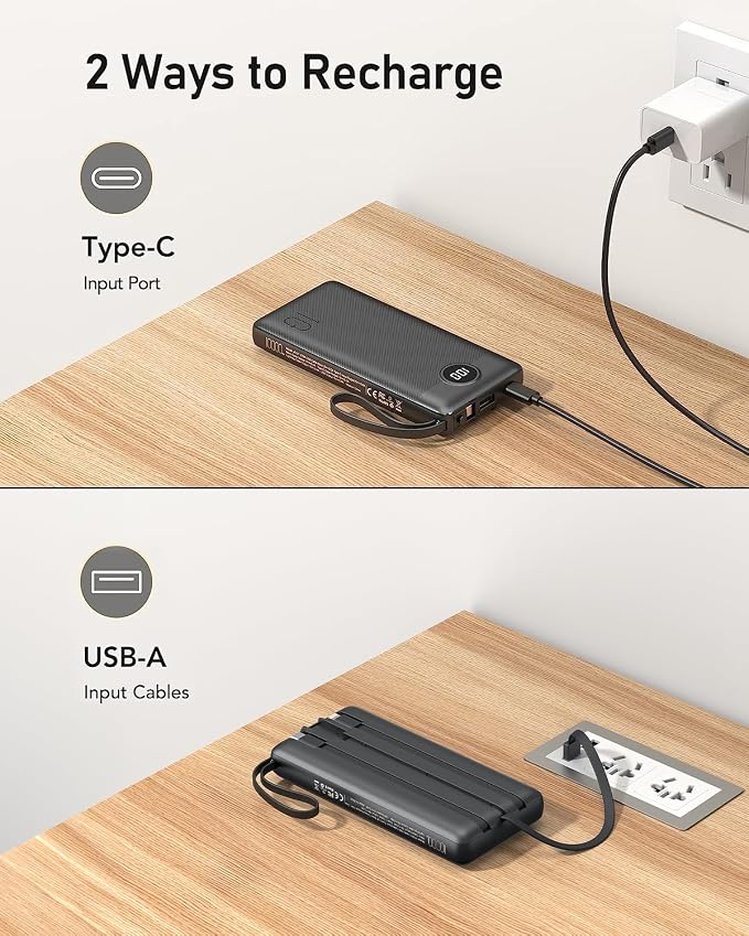 VEEKTOMX Portable Charger with Built-in Cables 10000mAh Power Bank - Image 6
