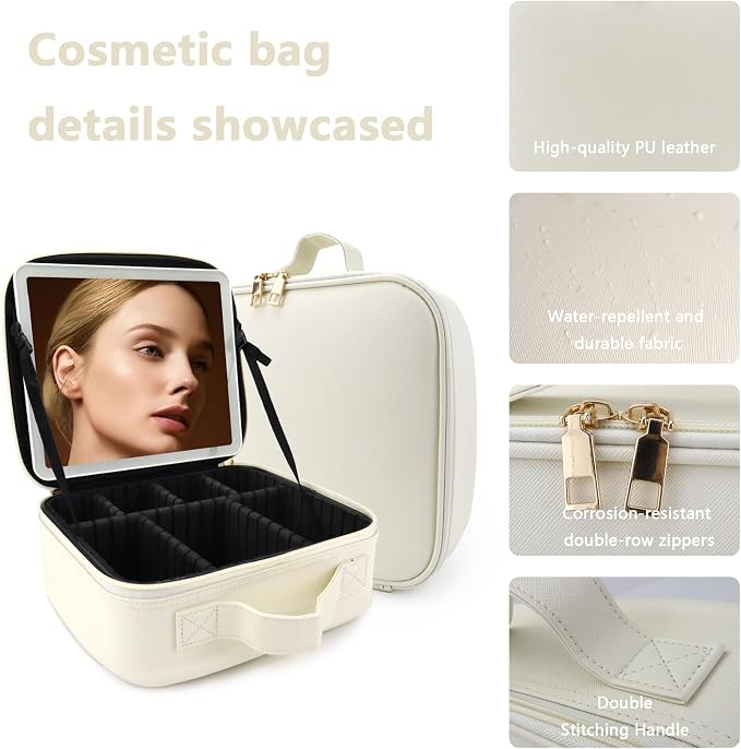Travel Makeup Bag with LED Lighted Mirror, Travel Makeup Organizer, 3 Color - Image 6