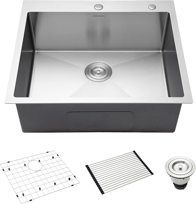 25-Inch Drop-In Kitchen Sink, SINKVINE 25" x 22" Stainless Steel Indoor and by SINKVINE