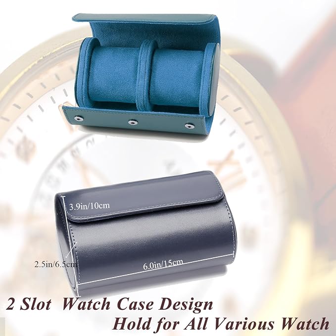 Watch Travel Case, Luxury Leather Watch Roll 2 Slot Organizer Box, Jewelry - Image 2