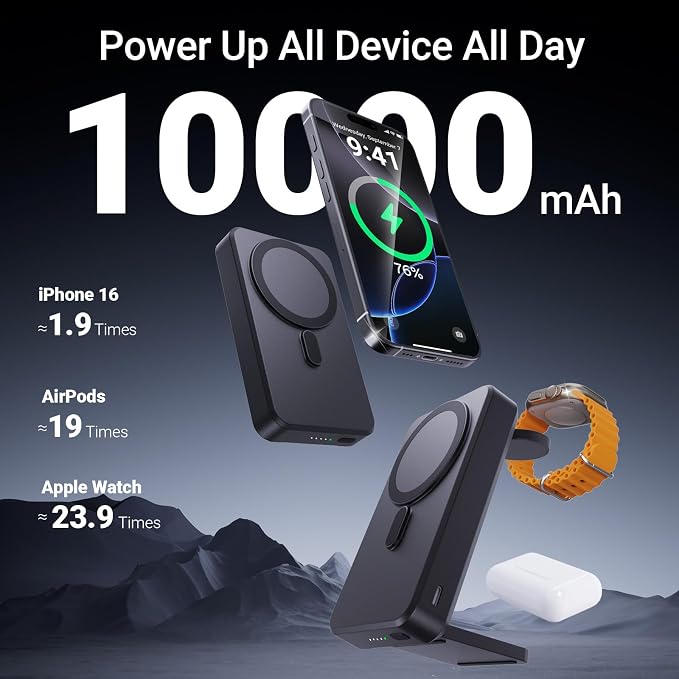 3-in-1 Portable Charger, 10000mAh Foldable Power Bank Fast Charging, MagSafe - Image 5