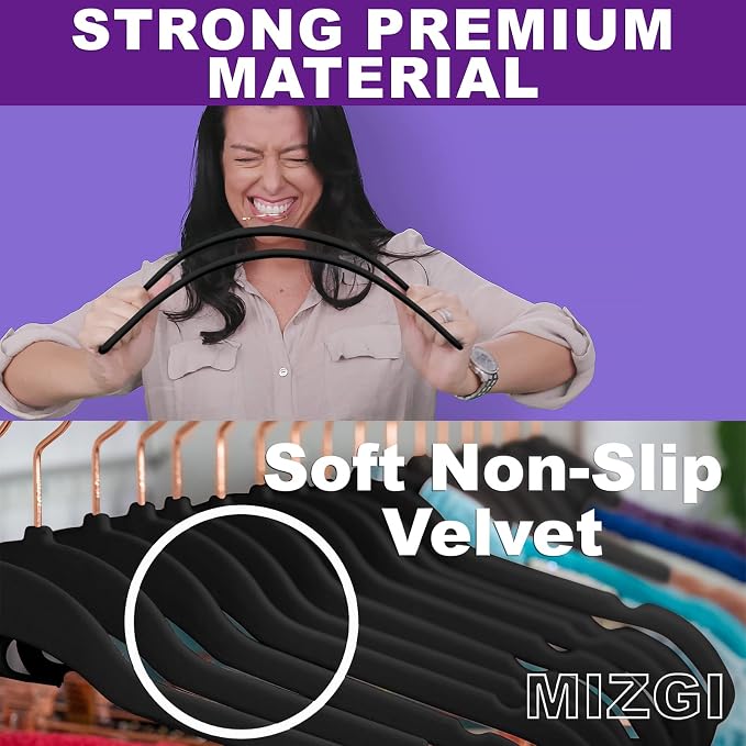 MIZGI Premium Velvet Hangers Heavy Duty- Non Slip Felt Hangers - Image 2