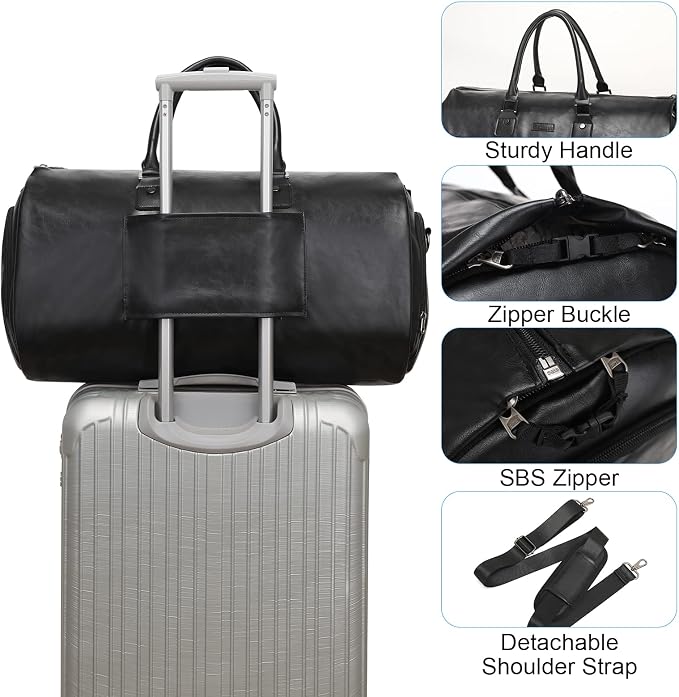 Leather Garment Bag for Travel, Modoker Carry On Suit Carrier Travel Bag - Image 3