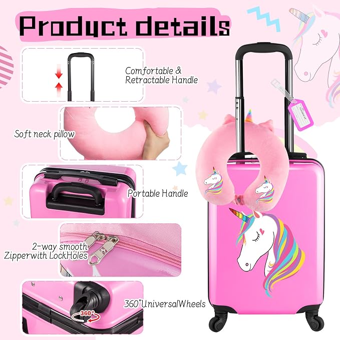 Sanwuta 4 Pcs Kids Luggage Set Kids Backpack Travel Rolling Suitcase - Image 5