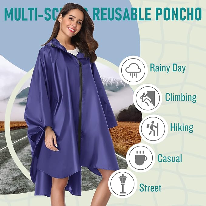 SaphiRose Unisex Rain Poncho Raincoat Hooded - Image 3