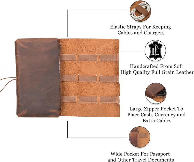 HARDISTON Custom Genuine Leather Electronic Cable Organizer Bag Handmade Travel - Image 3