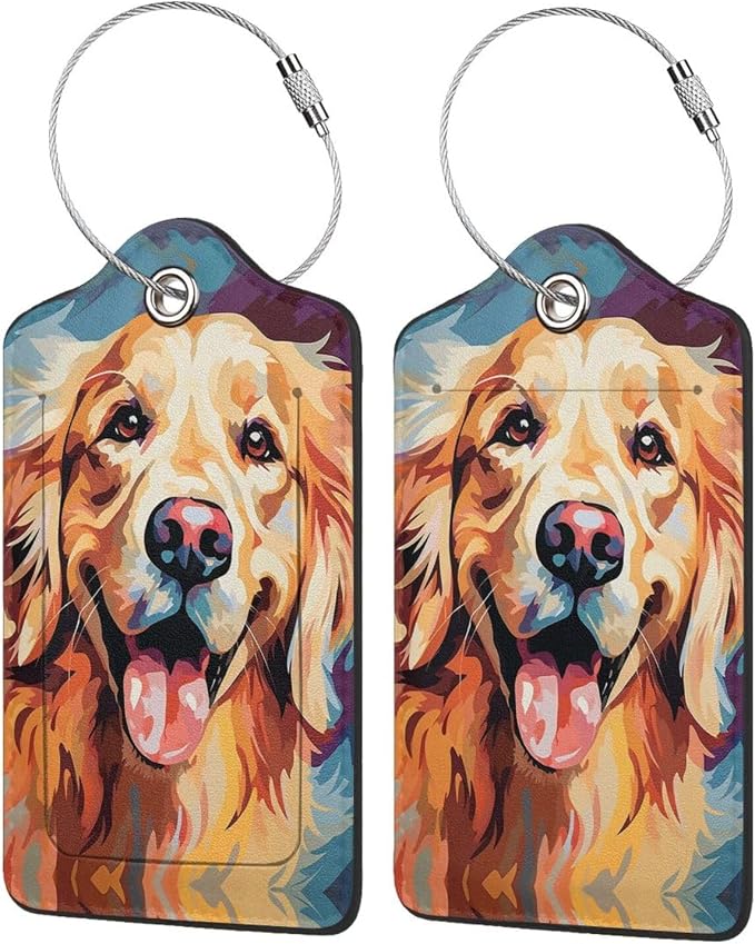 Dog Leather Luggage Tag with Stainless Steel Ring, Fun Name Id Card Cover by Ovitssrk