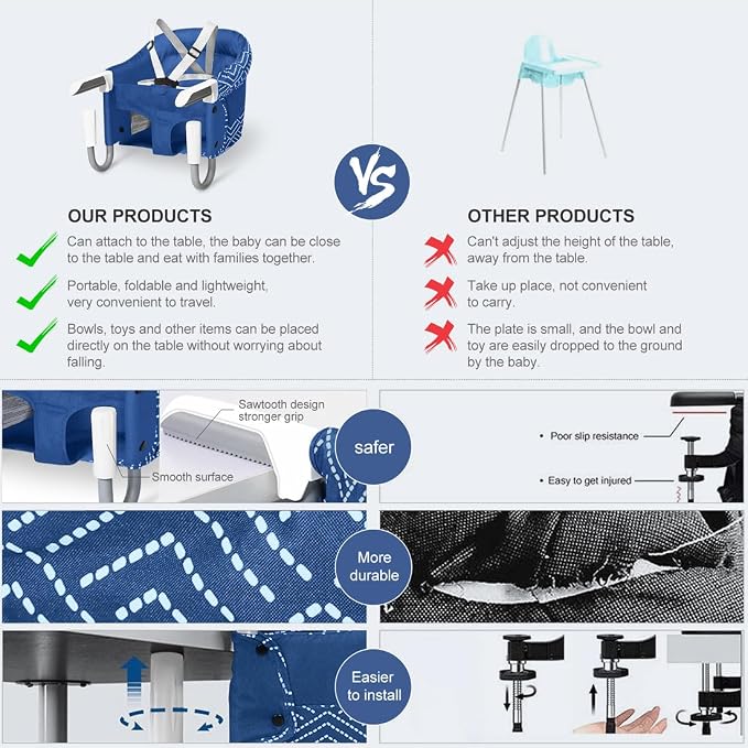 MTWML Hook On High Chair with Tray, Portable Baby High Chair That Attaches to - Image 7