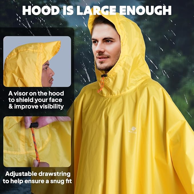 ANYOO Hooded Rain Poncho for Adults Waterproof Lightweight Rain Coat for Men - Image 4