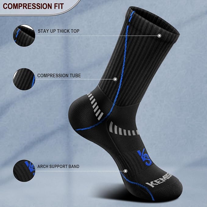 BULLIANT Compression Socks for Men 6Pairs, Athletic Crew Socks Cushioned For - Image 4