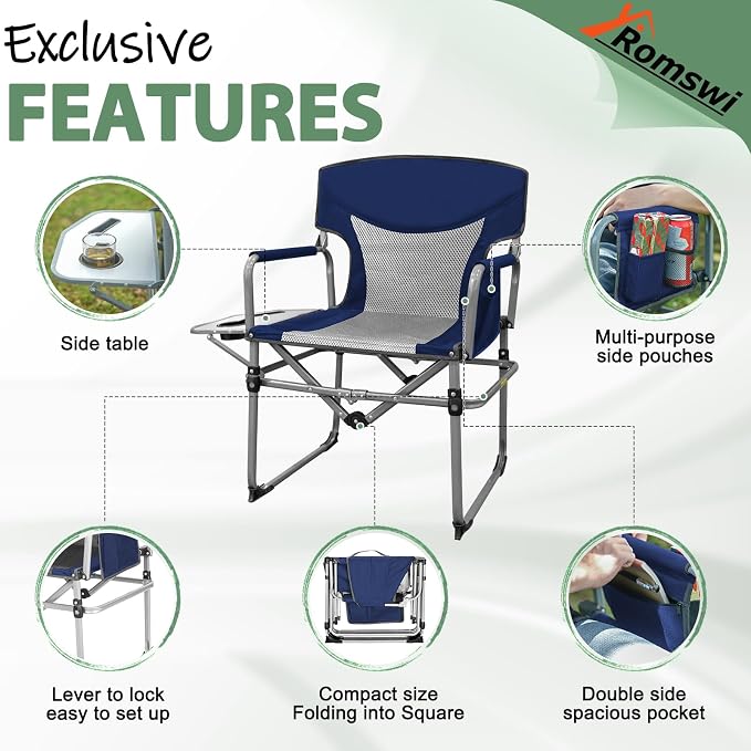 Romswi 2PK Folding Director Chairs, Camping Chair - Image 4